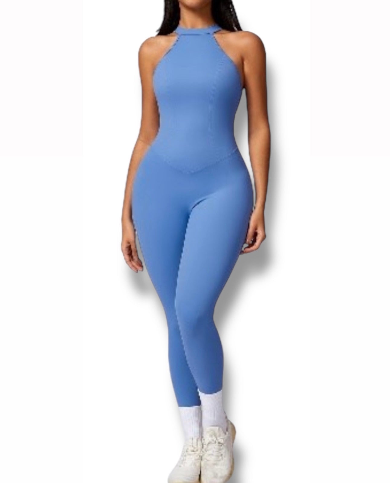 Blue jumpsuit backless